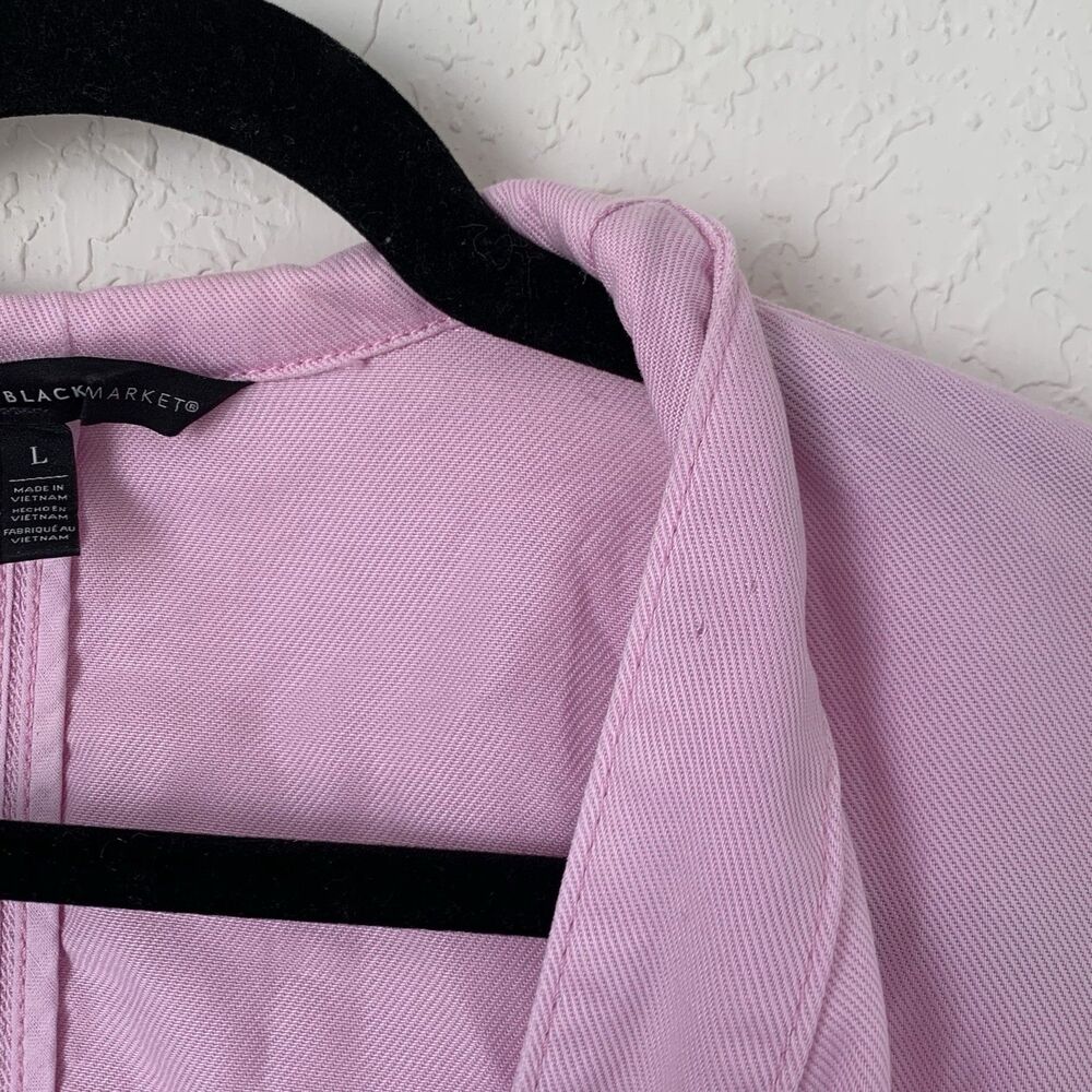 White House Black Market Jacket L Pink Collarless Open Drape Roll Tab Barbie - Picture 6 of 13